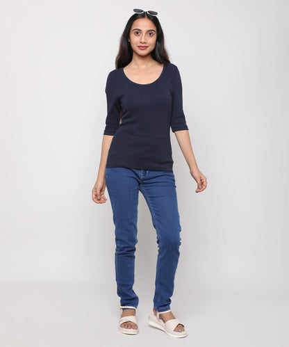 Womens Micro rib elbow sleeve Tee Shirt