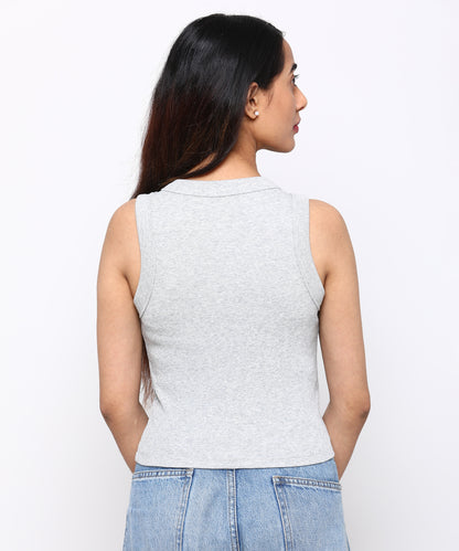 Womens Micro rib cropped cutaway tank top