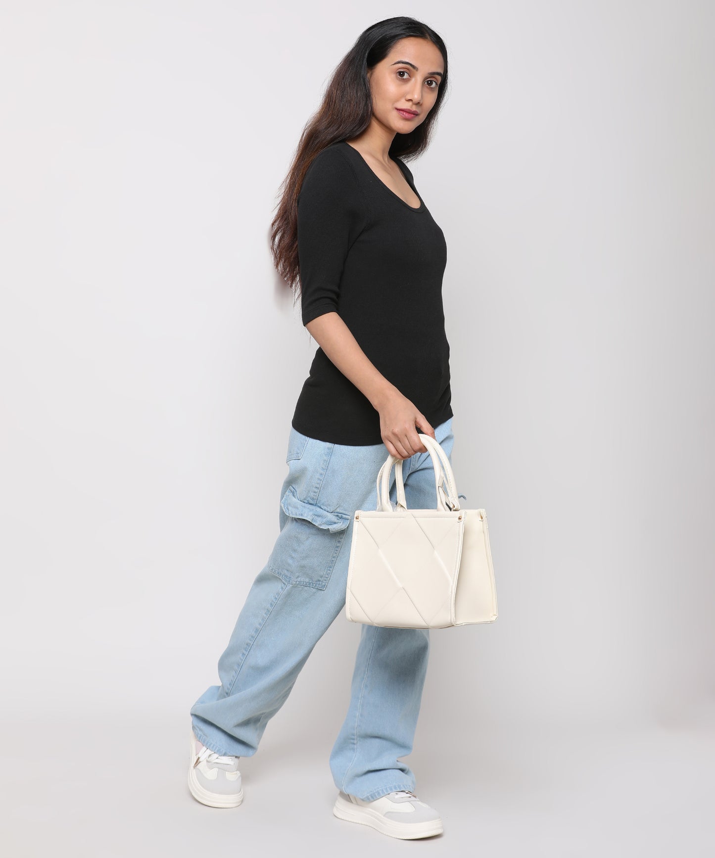 Womens Micro rib elbow sleeve Tee Shirt