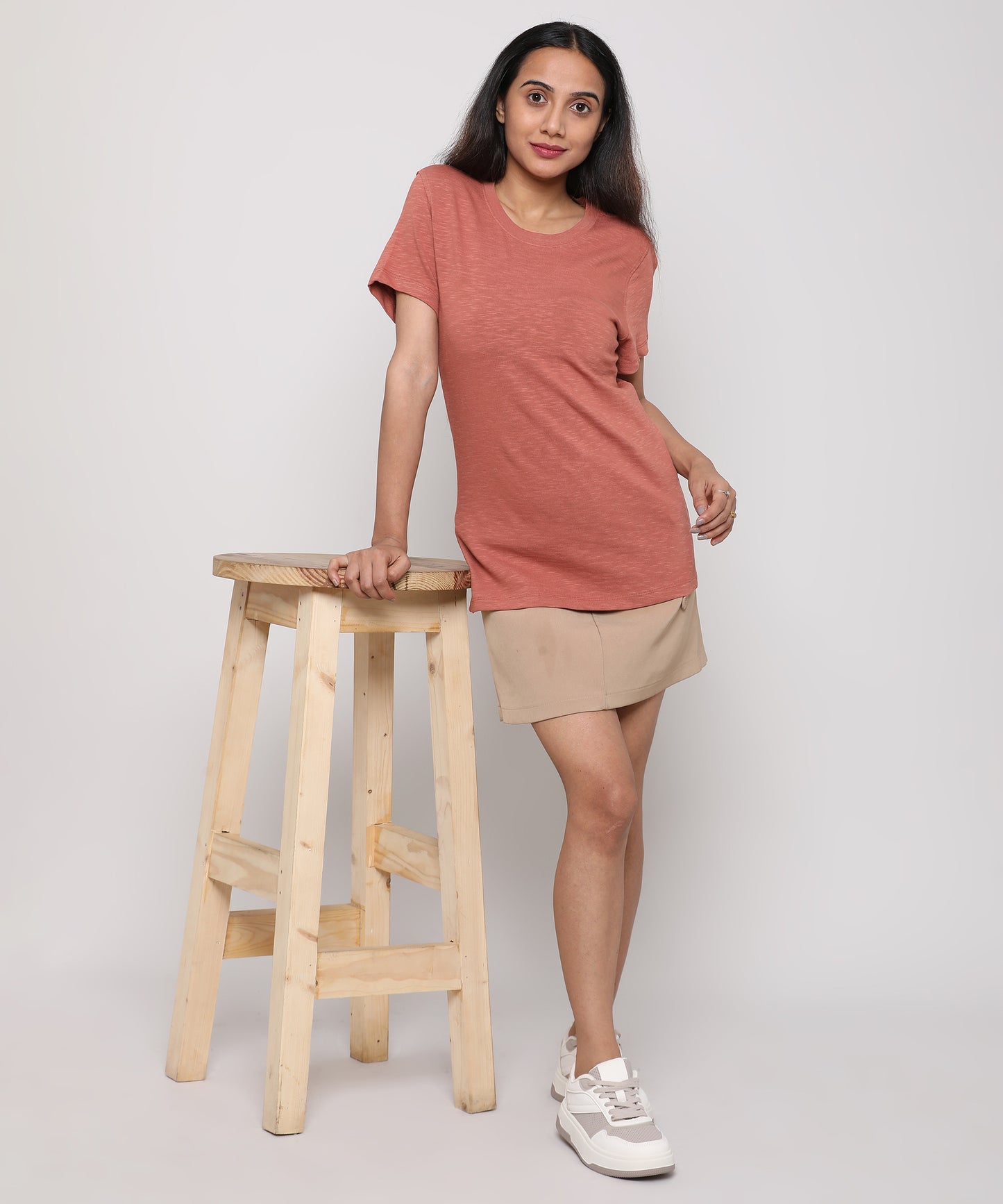 Womens Slub Crew Neck Short Sleeve Tee Shirt