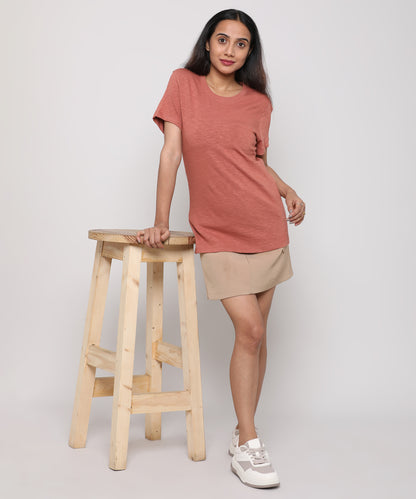 Womens Slub Crew Neck Short Sleeve Tee Shirt