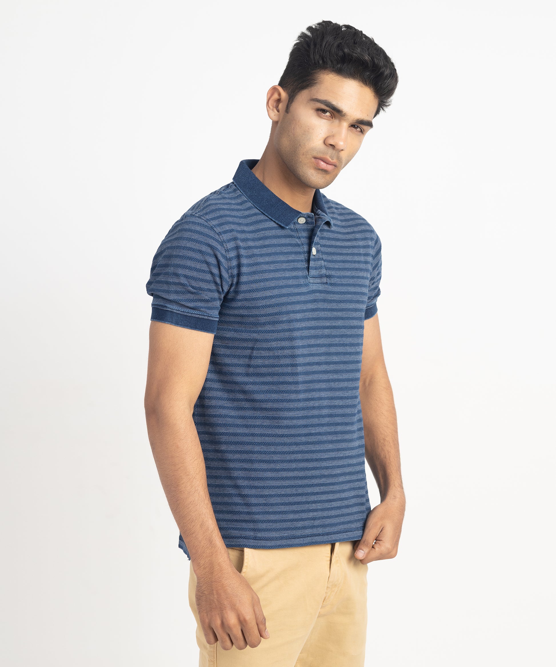 Men's Flat Knit Collar Denim Polo