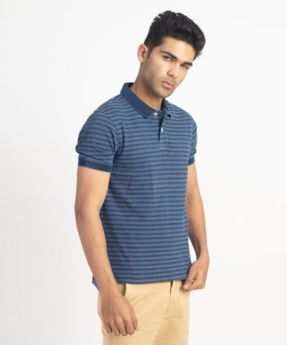 Men's Flat Knit Collar Denim Polo