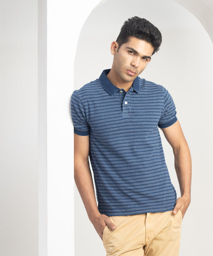 Men's Flat Knit Collar Denim Polo