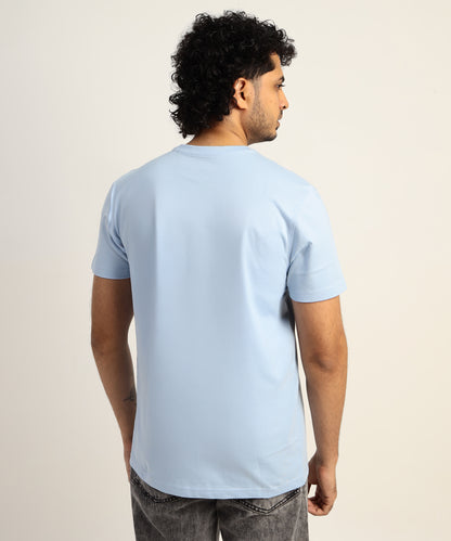 Crew Neck Short Sleeve Graphic T-shirt - Vibe Print - Light Sky Blue