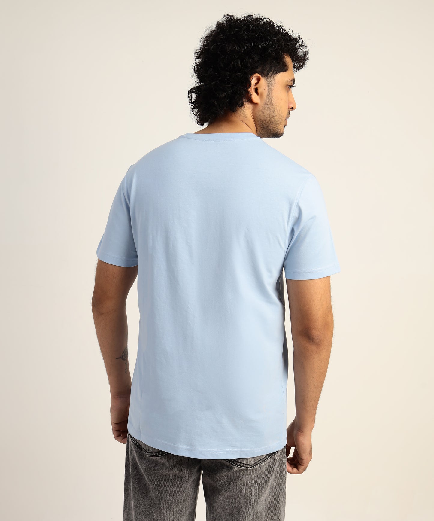 Crew Neck Short Sleeve Graphic T-shirt - Anchor Print - Light Sky Blue