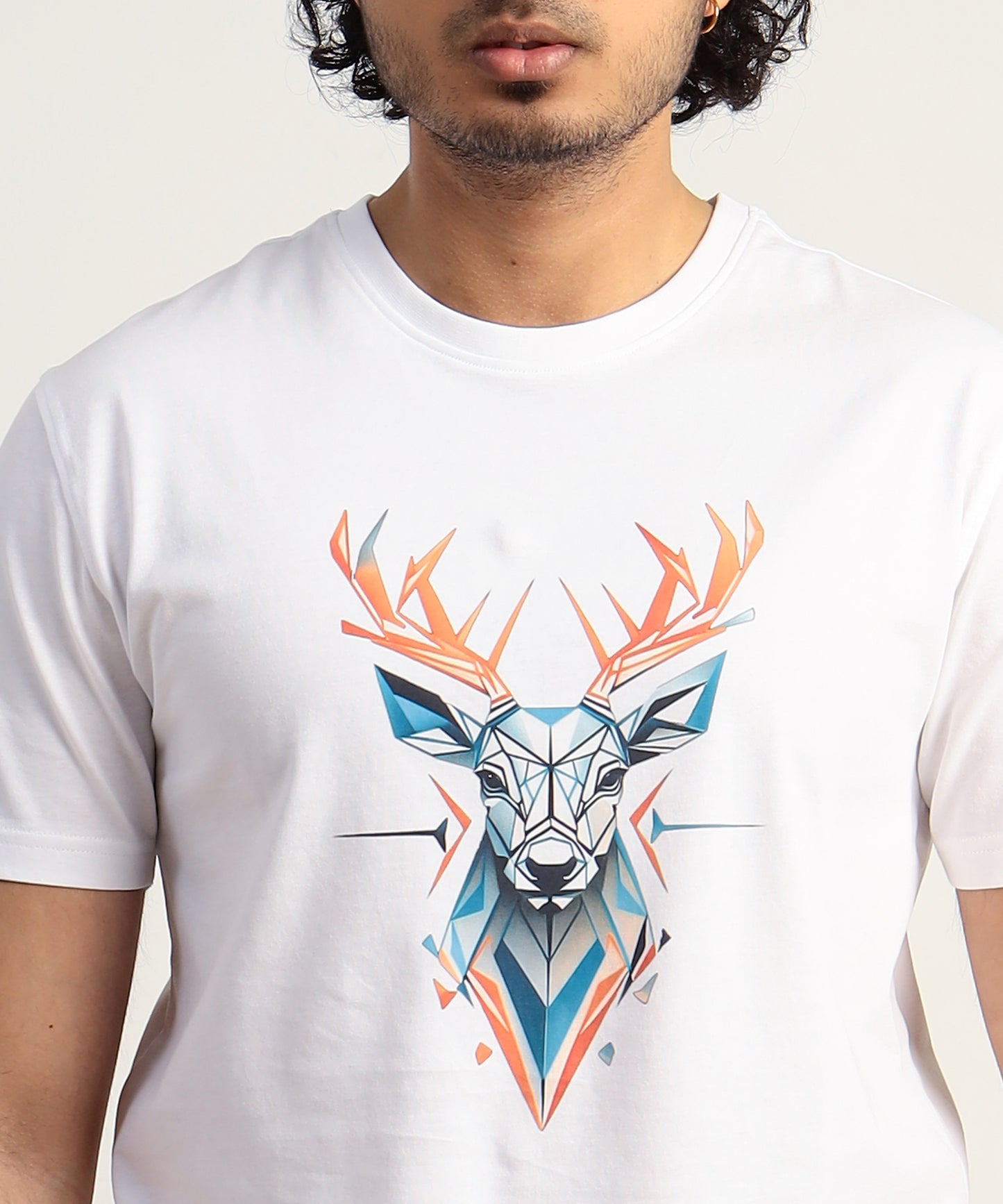 Crew Neck Short Sleeve Graphic T-shirt - Deer Print - White