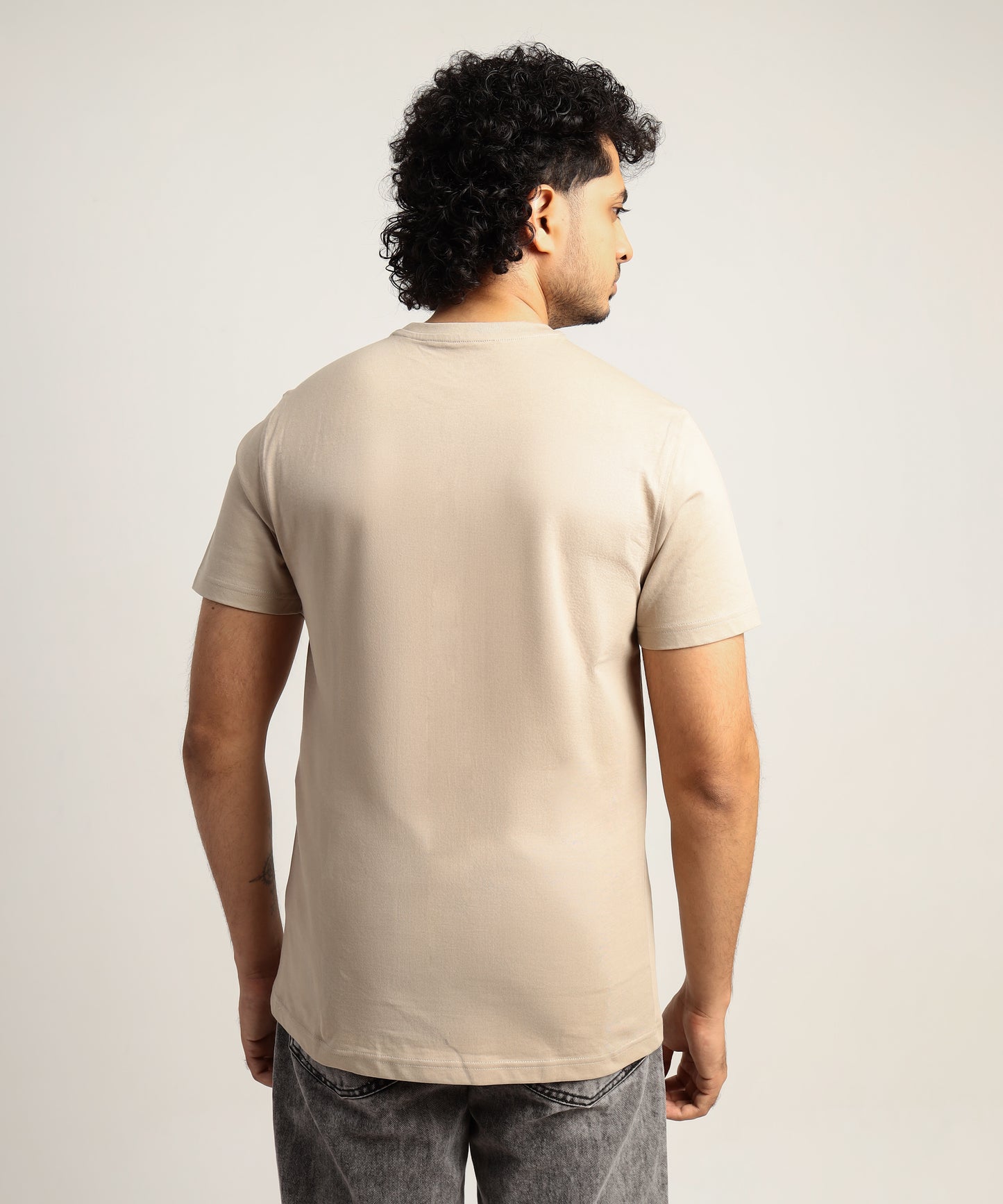 Crew Neck Short Sleeve Graphic T-shirt - Girl Print - Beige Safari