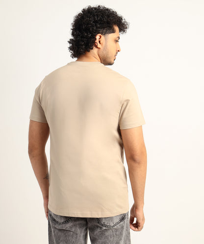 Crew Neck Short Sleeve Graphic T-shirt - Eagle Print - Beige Safari