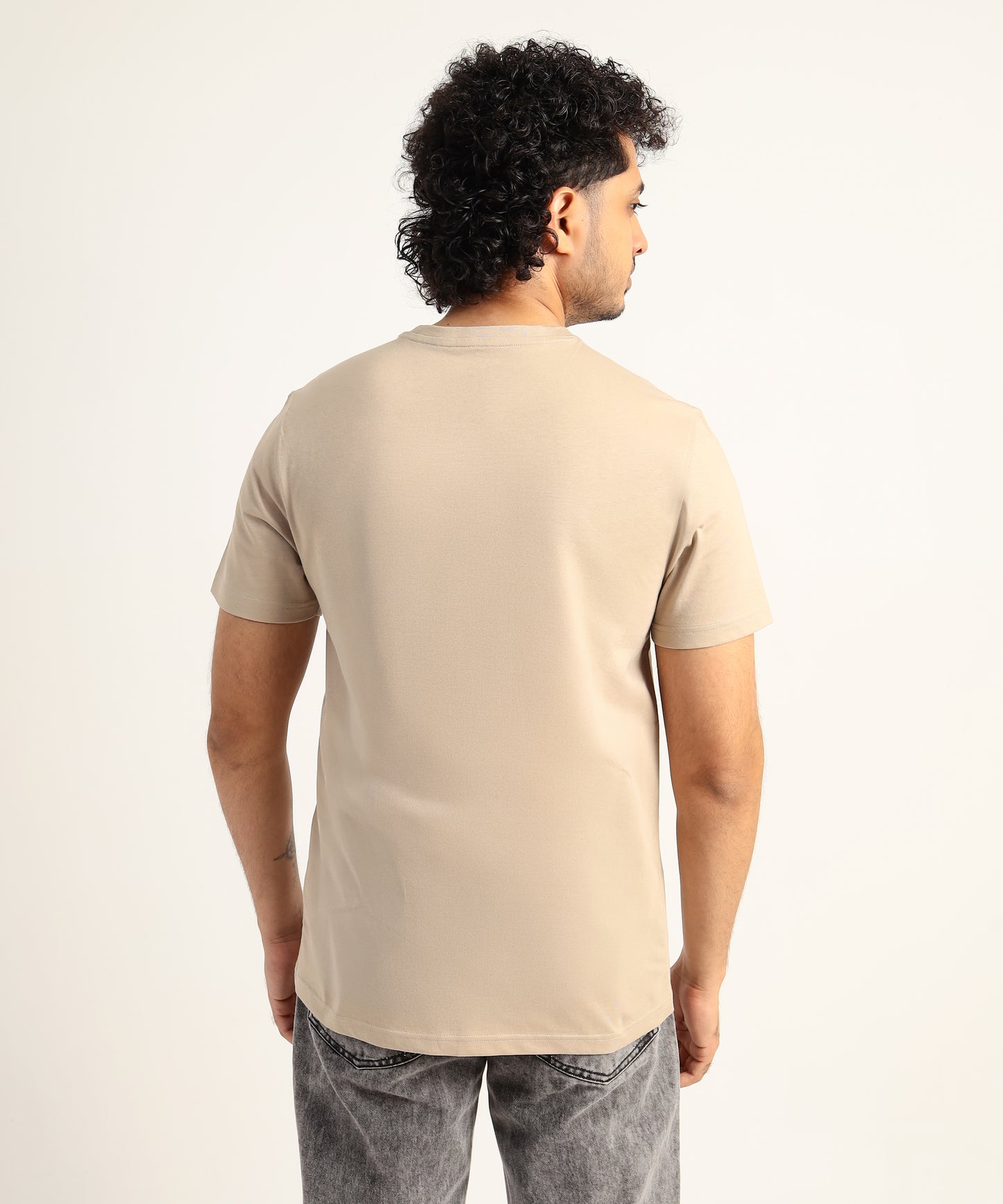 Crew Neck Short Sleeve Graphic T-shirt - Monkey Print - Beige Safari