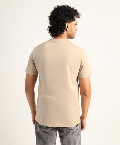 Crew Neck Short Sleeve Graphic T-shirt - Monkey Print - Beige Safari