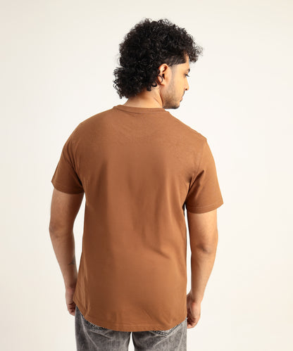 Crew Neck Short Sleeve Graphic T-shirt - Adventure Print - Brown Carob