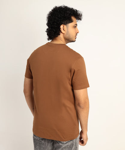 Crew Neck Short Sleeve Graphic T-shirt - Phoenix Print - Brown Carob