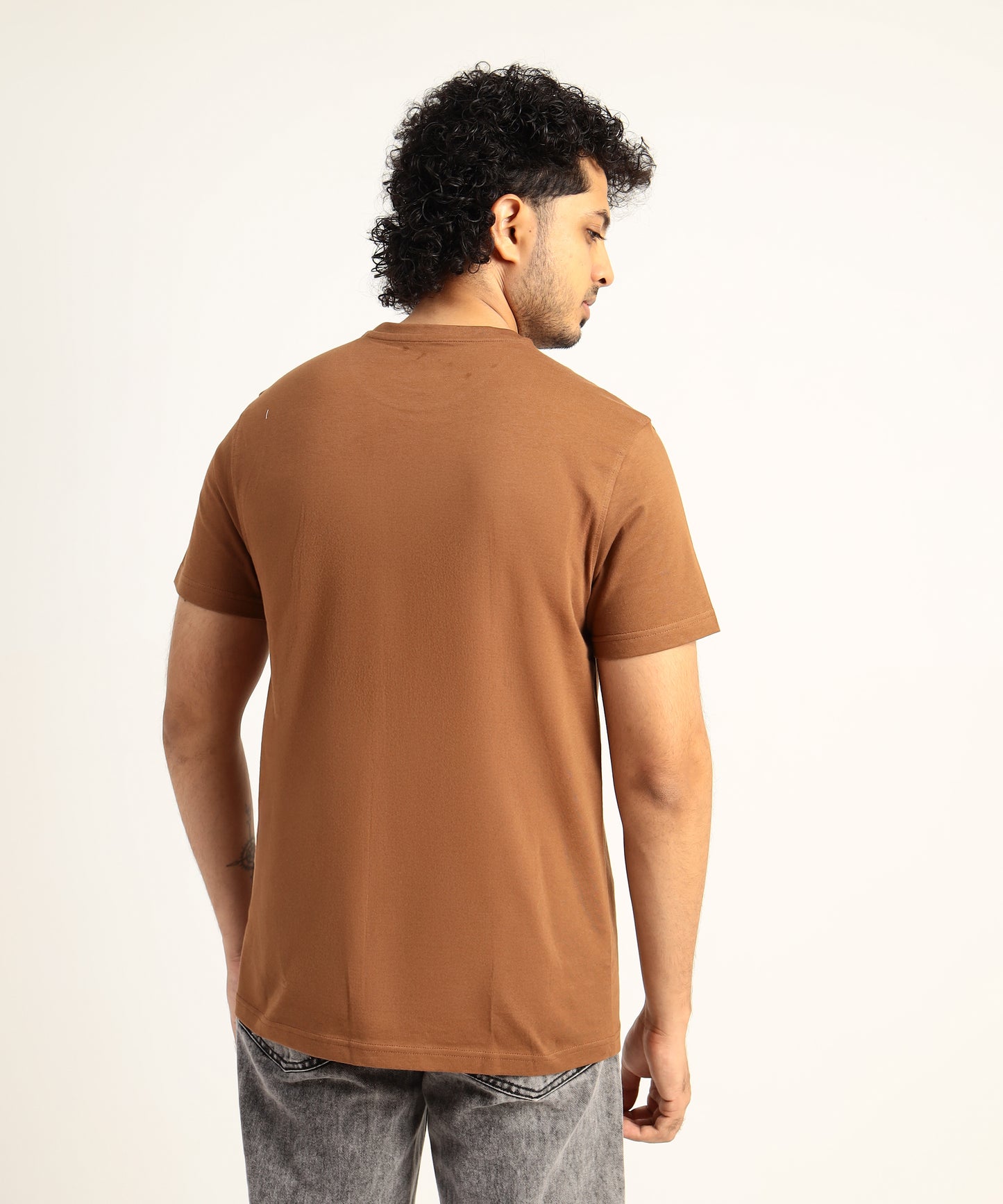 Crew Neck Short Sleeve Graphic T-shirt - Animal Print - Brown Carob