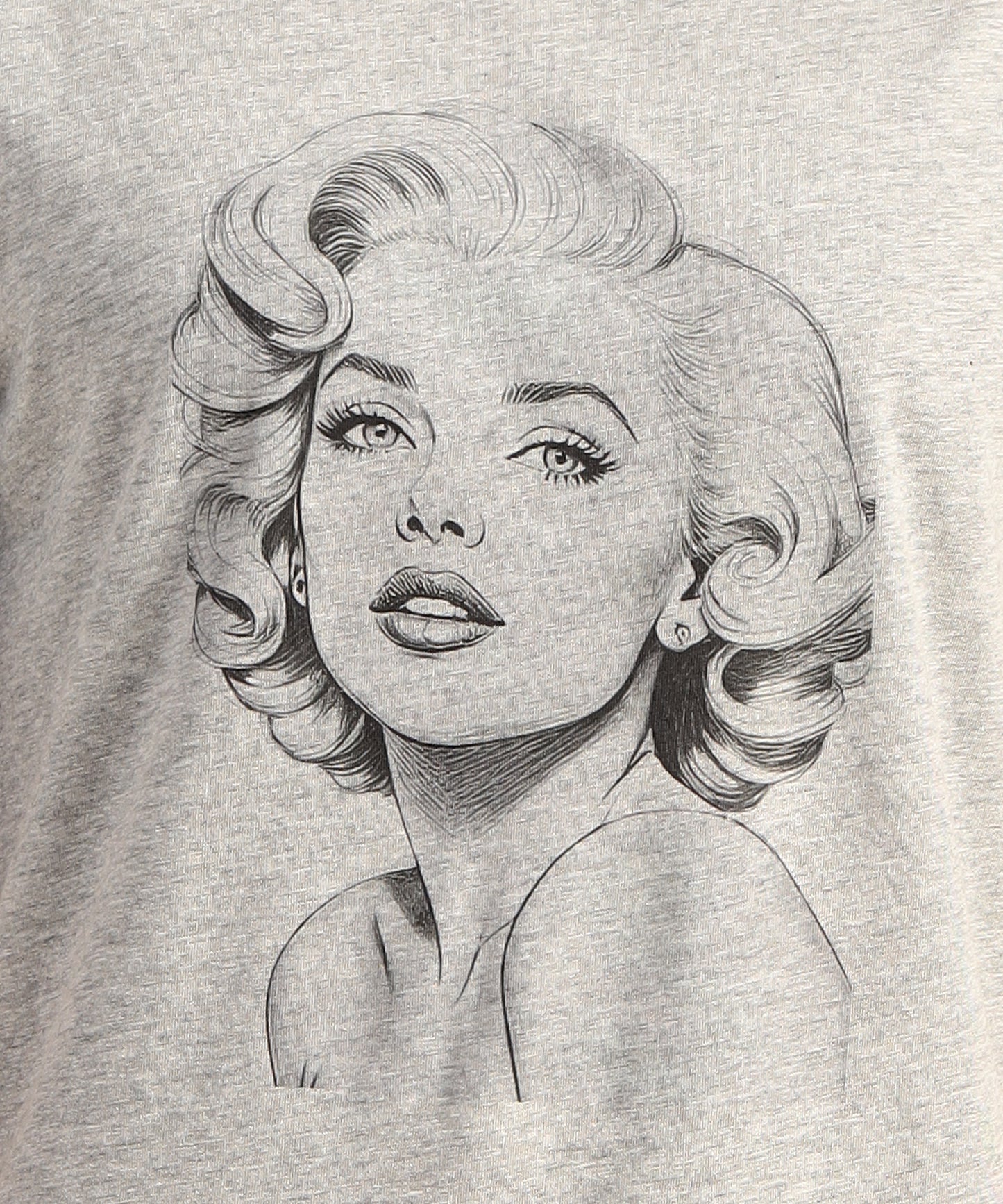 Crew Neck Short Sleeve Graphic T-shirt - Marlin Monroe Print - Grey Heather