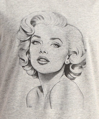 Crew Neck Short Sleeve Graphic T-shirt - Marlin Monroe Print - Grey Heather