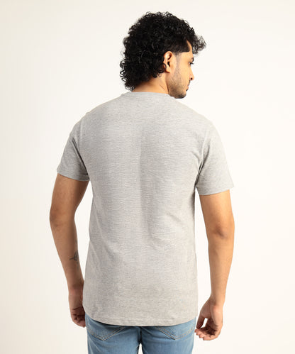 Crew Neck Short Sleeve Graphic T-shirt - City Print - Grey Heather