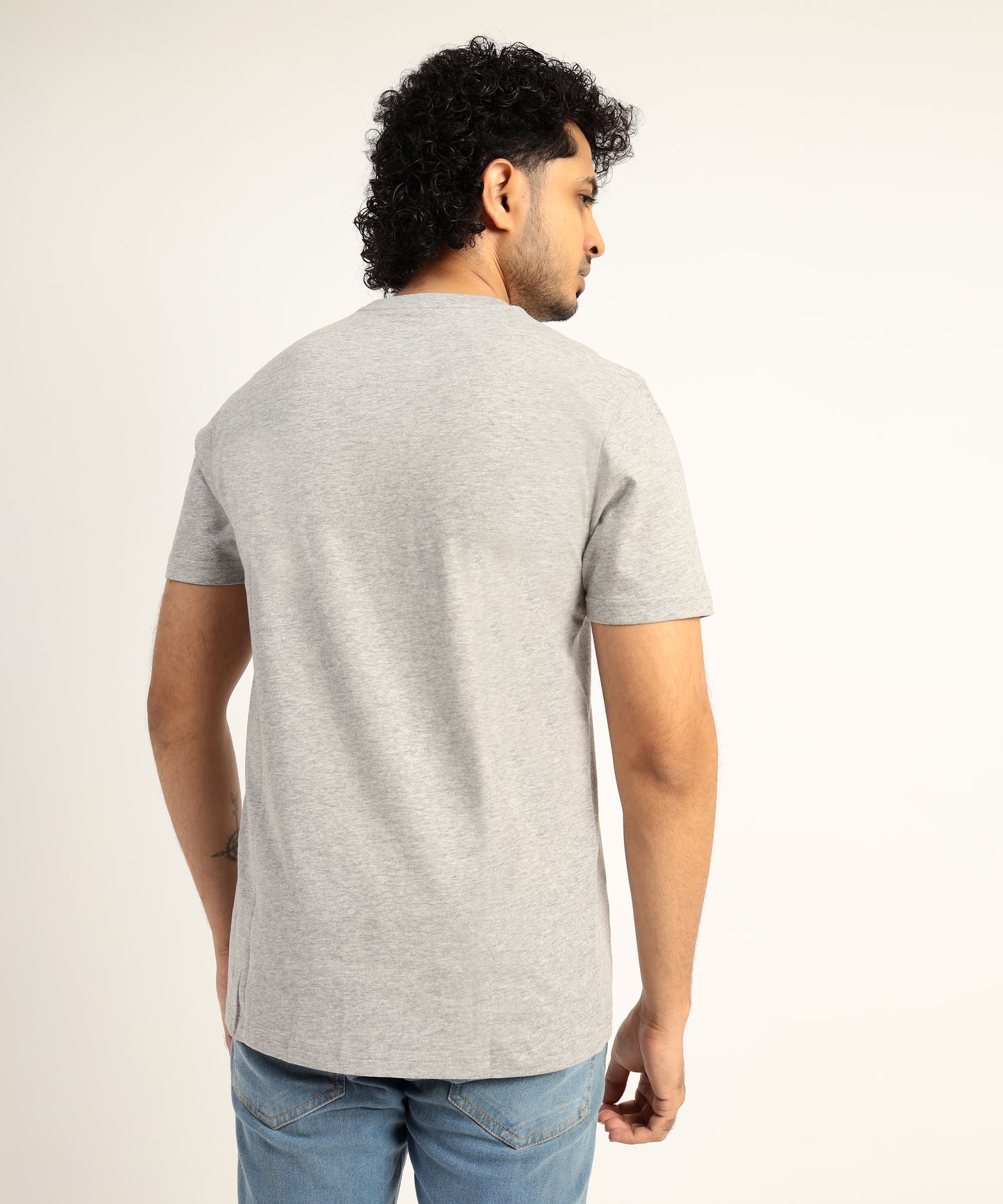 Crew Neck Short Sleeve Graphic T-shirt - City Print - Grey Heather