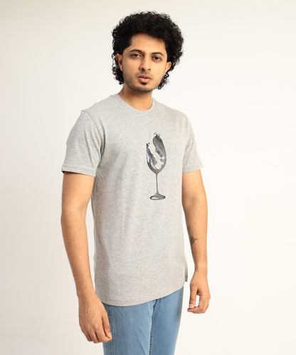 Crew Neck Short Sleeve Graphic T-shirt - Glass Print - Grey Heather