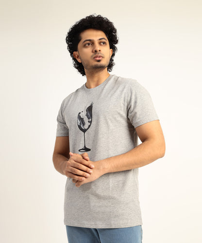 Crew Neck Short Sleeve Graphic T-shirt - Glass Print - Grey Heather