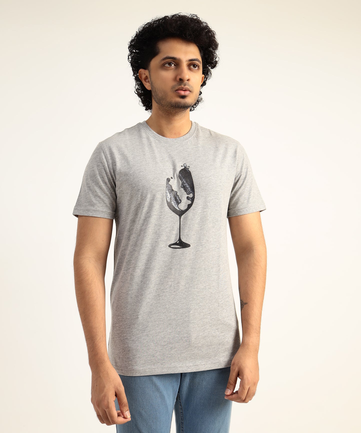 Crew Neck Short Sleeve Graphic T-shirt - Glass Print - Grey Heather