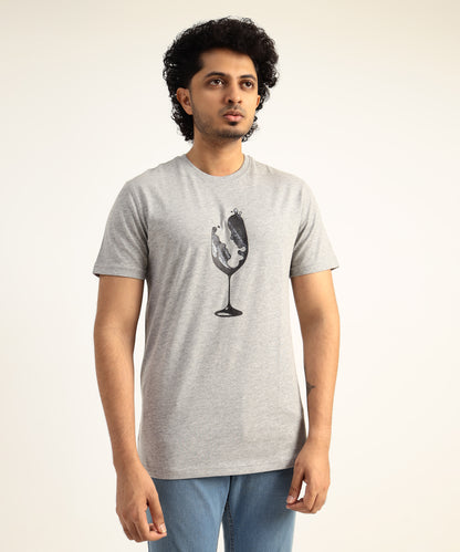 Crew Neck Short Sleeve Graphic T-shirt - Glass Print - Grey Heather