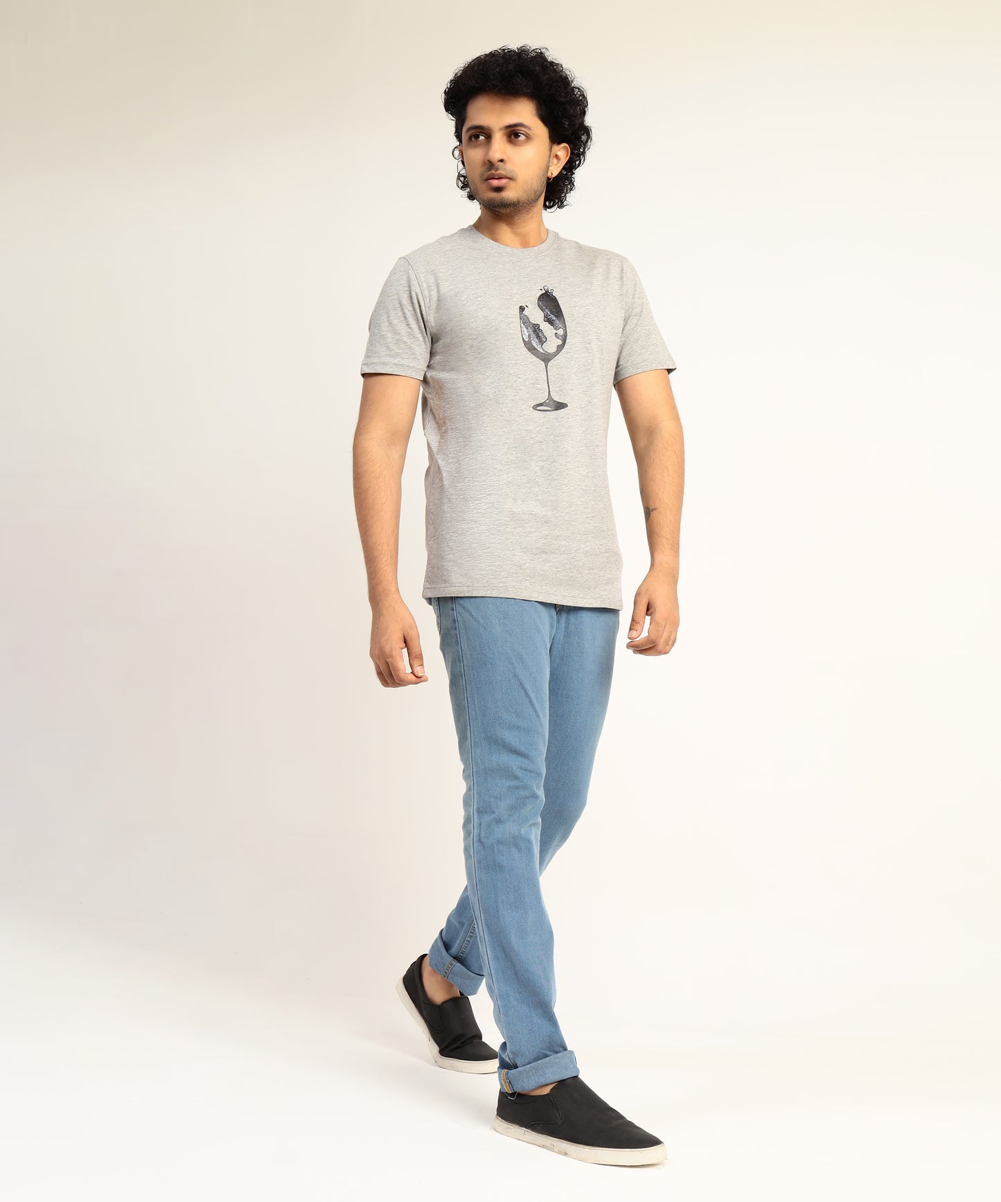 Crew Neck Short Sleeve Graphic T-shirt - Glass Print - Grey Heather