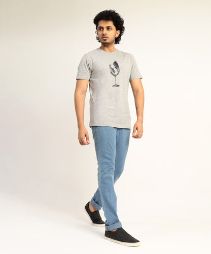 Crew Neck Short Sleeve Graphic T-shirt - Glass Print - Grey Heather