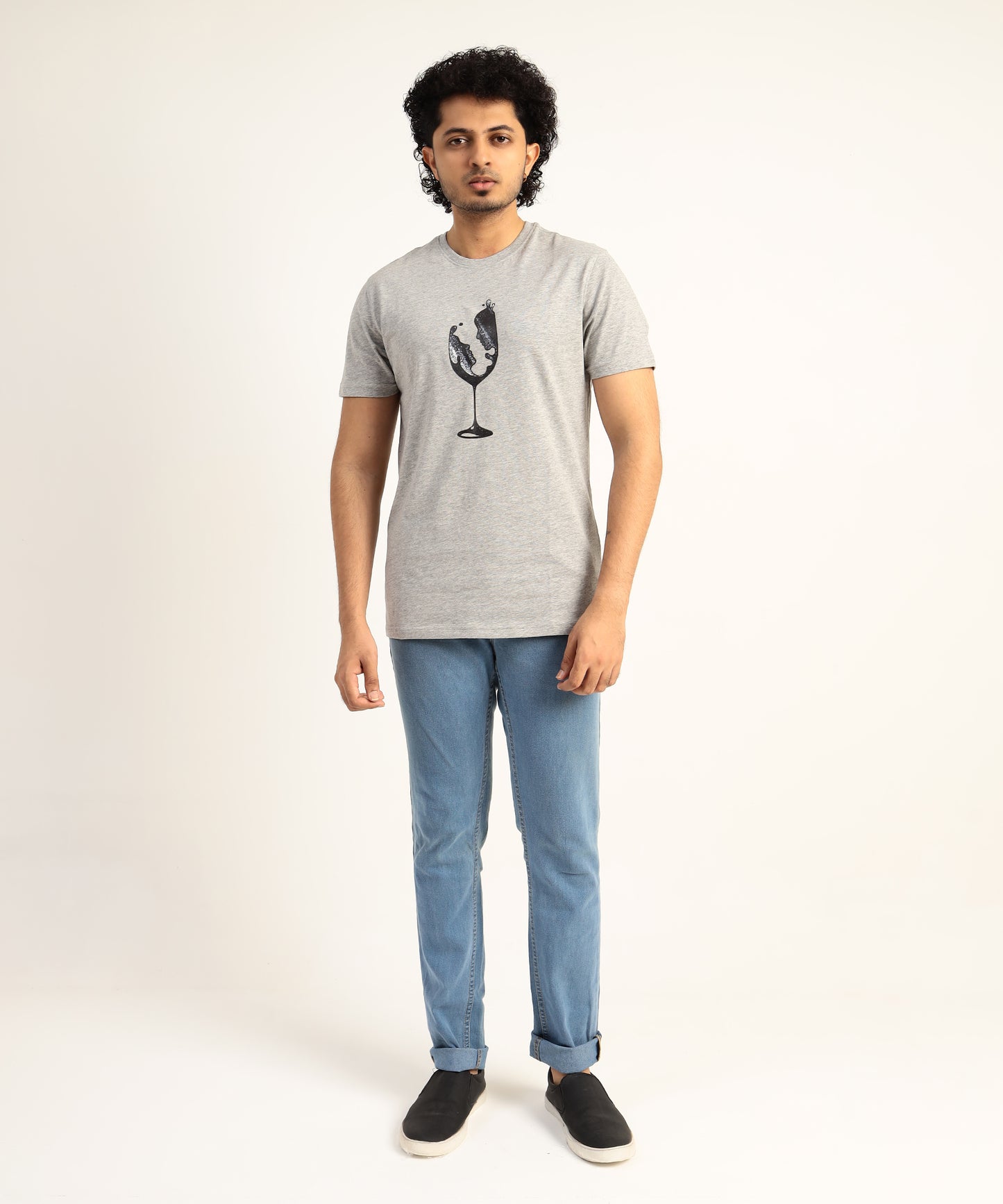 Crew Neck Short Sleeve Graphic T-shirt - Glass Print - Grey Heather