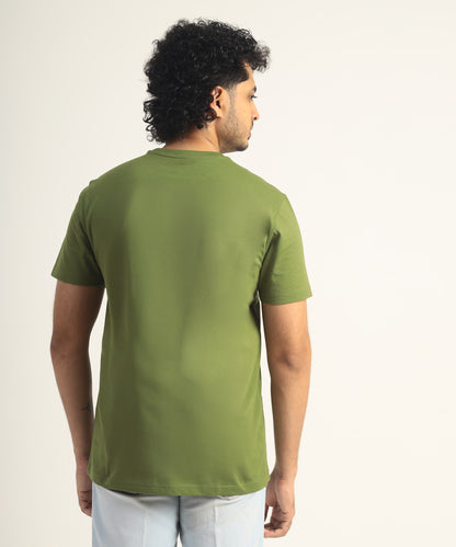 Crew Neck Short Sleeve Graphic T-shirt - Mountain Print - Pesto