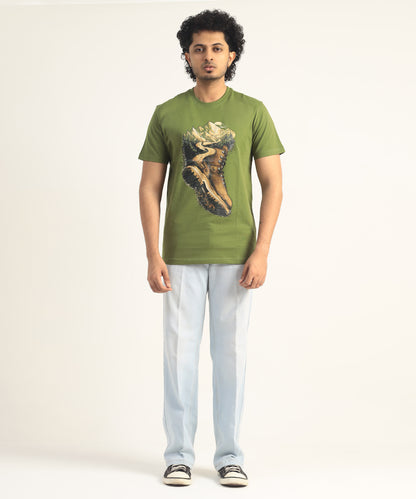 Crew Neck Short Sleeve Graphic T-shirt - Boot Print