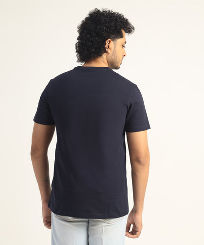 Crew Neck Short Sleeve Graphic T-shirt - Bike Print - Navy