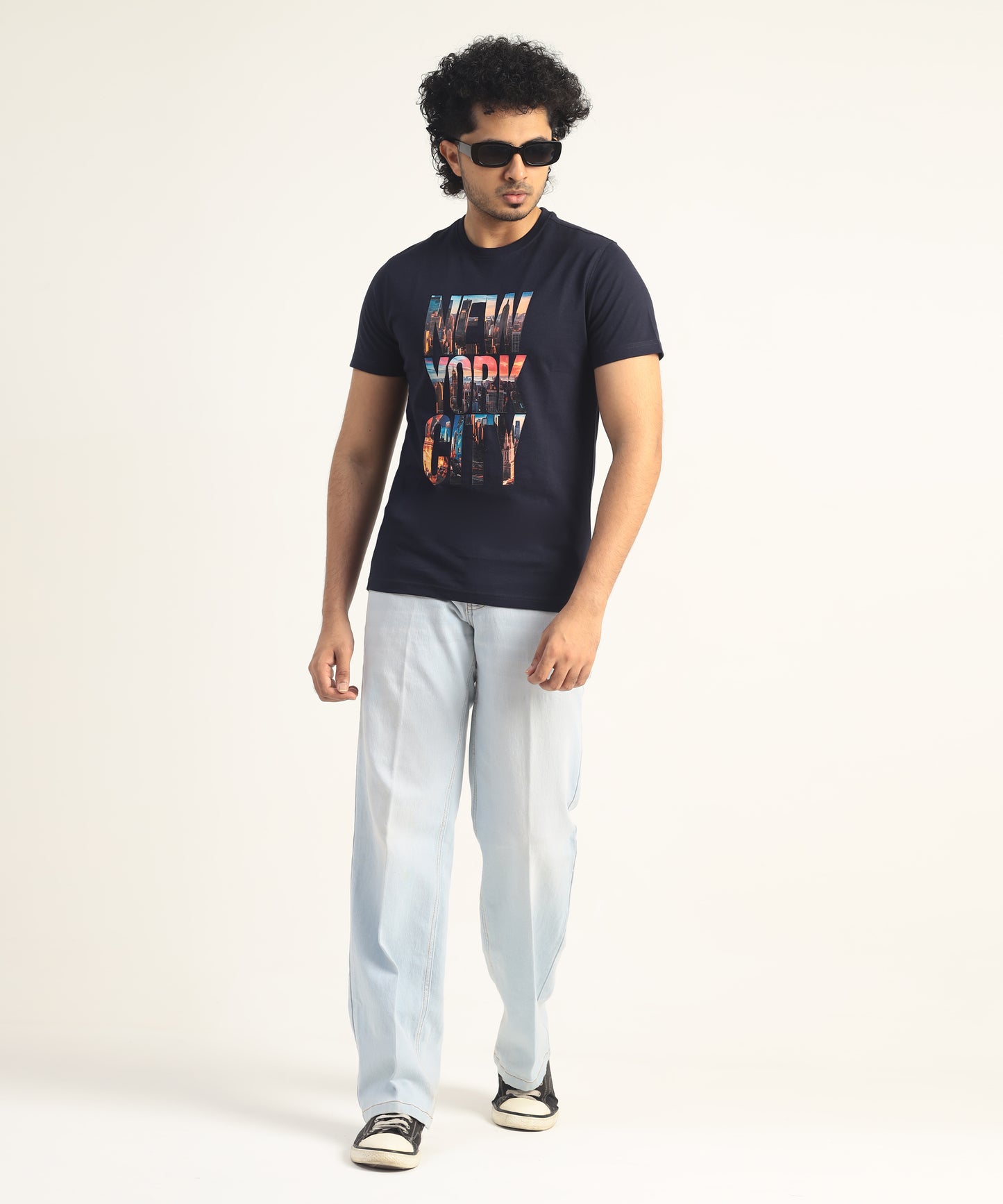 Crew Neck Short Sleeve Graphic T-shirt - New York Print - Navy