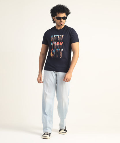 Crew Neck Short Sleeve Graphic T-shirt - New York Print - Navy