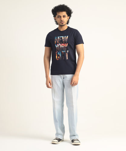 Crew Neck Short Sleeve Graphic T-shirt - New York Print - Navy