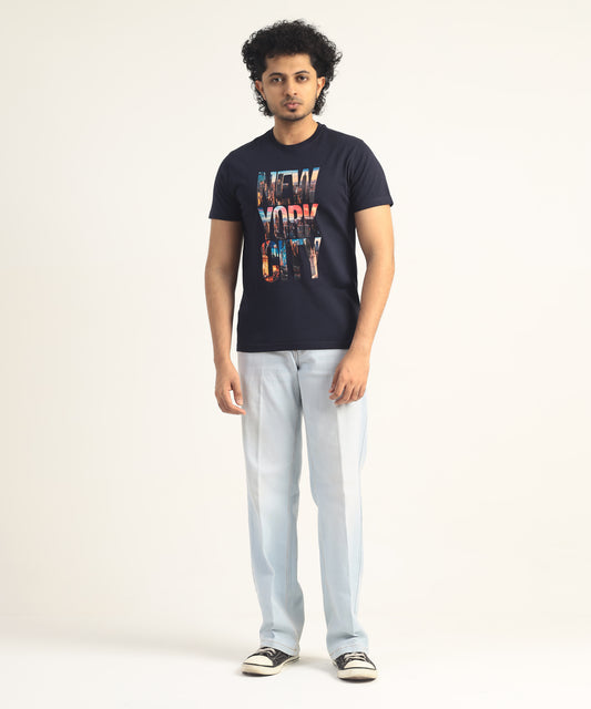 Crew Neck Short Sleeve Graphic T-shirt - New York Print - Navy