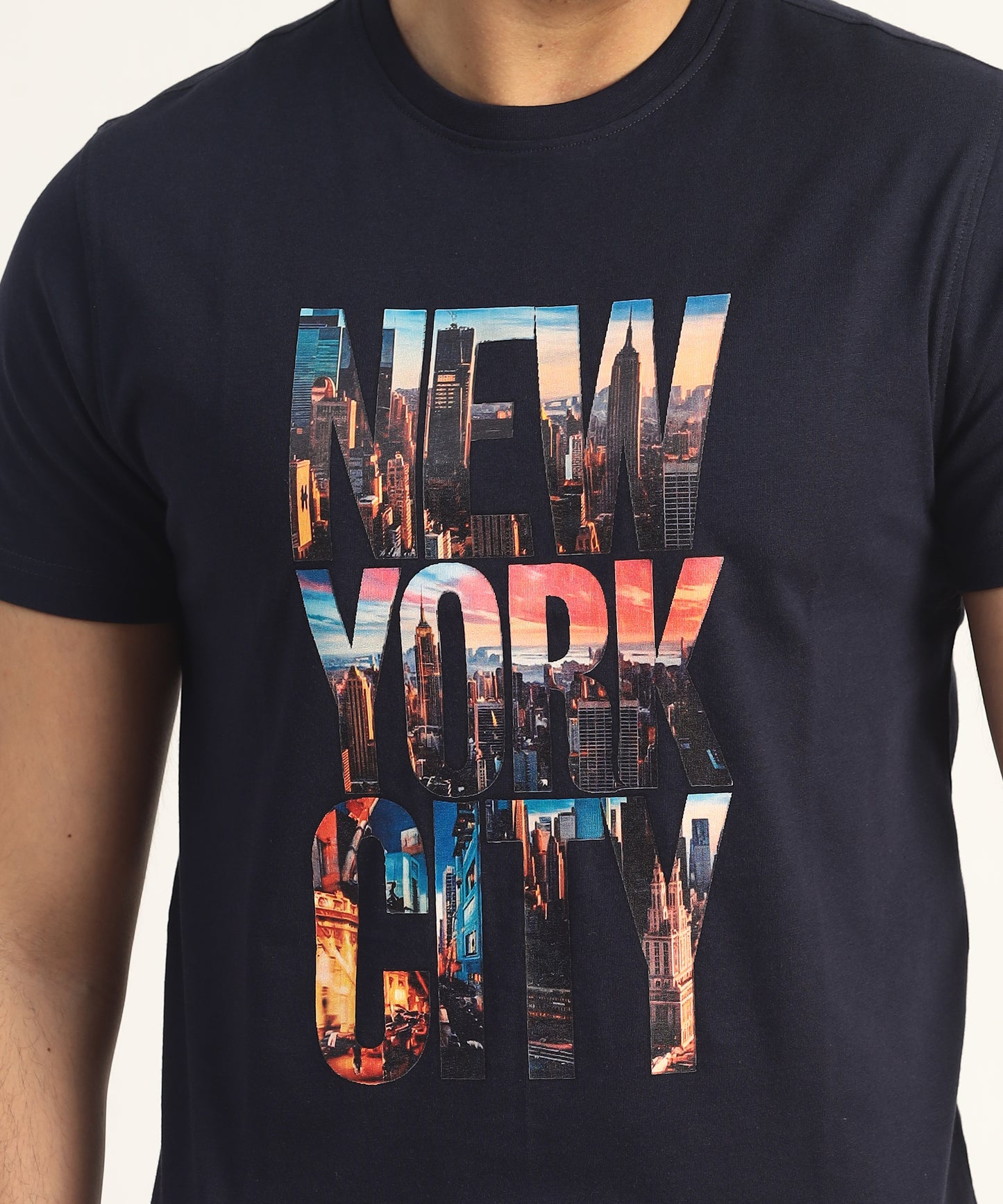 Crew Neck Short Sleeve Graphic T-shirt - New York Print - Navy