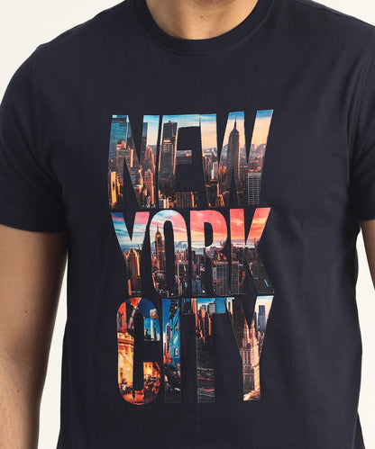 Crew Neck Short Sleeve Graphic T-shirt - New York Print - Navy