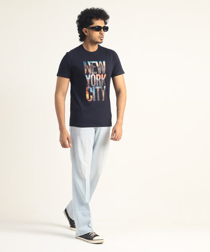 Crew Neck Short Sleeve Graphic T-shirt - New York Print - Navy