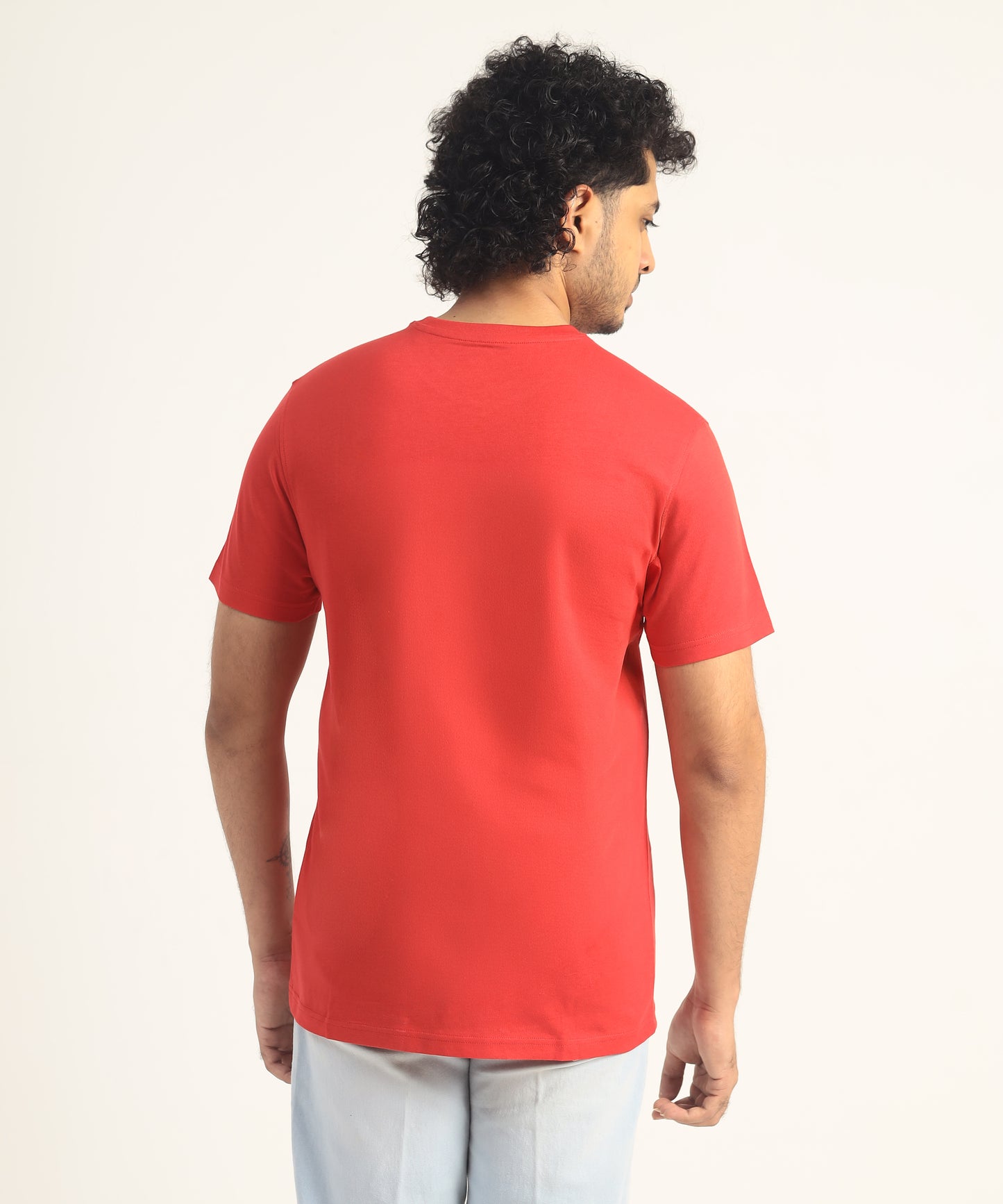 Crew Neck Short Sleeve Graphic T-shirt - Beard Print - Toreador Red