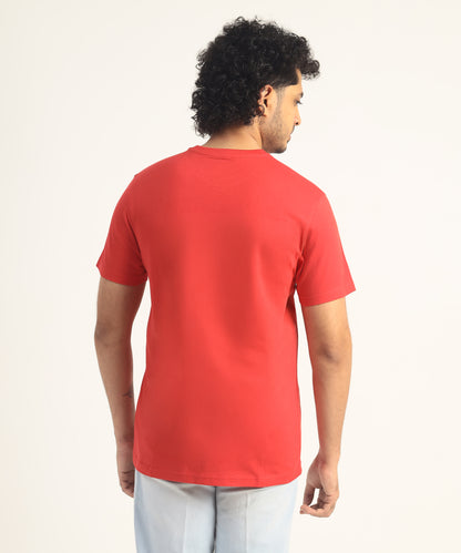 Crew Neck Short Sleeve Graphic T-shirt - Beard Print - Toreador Red