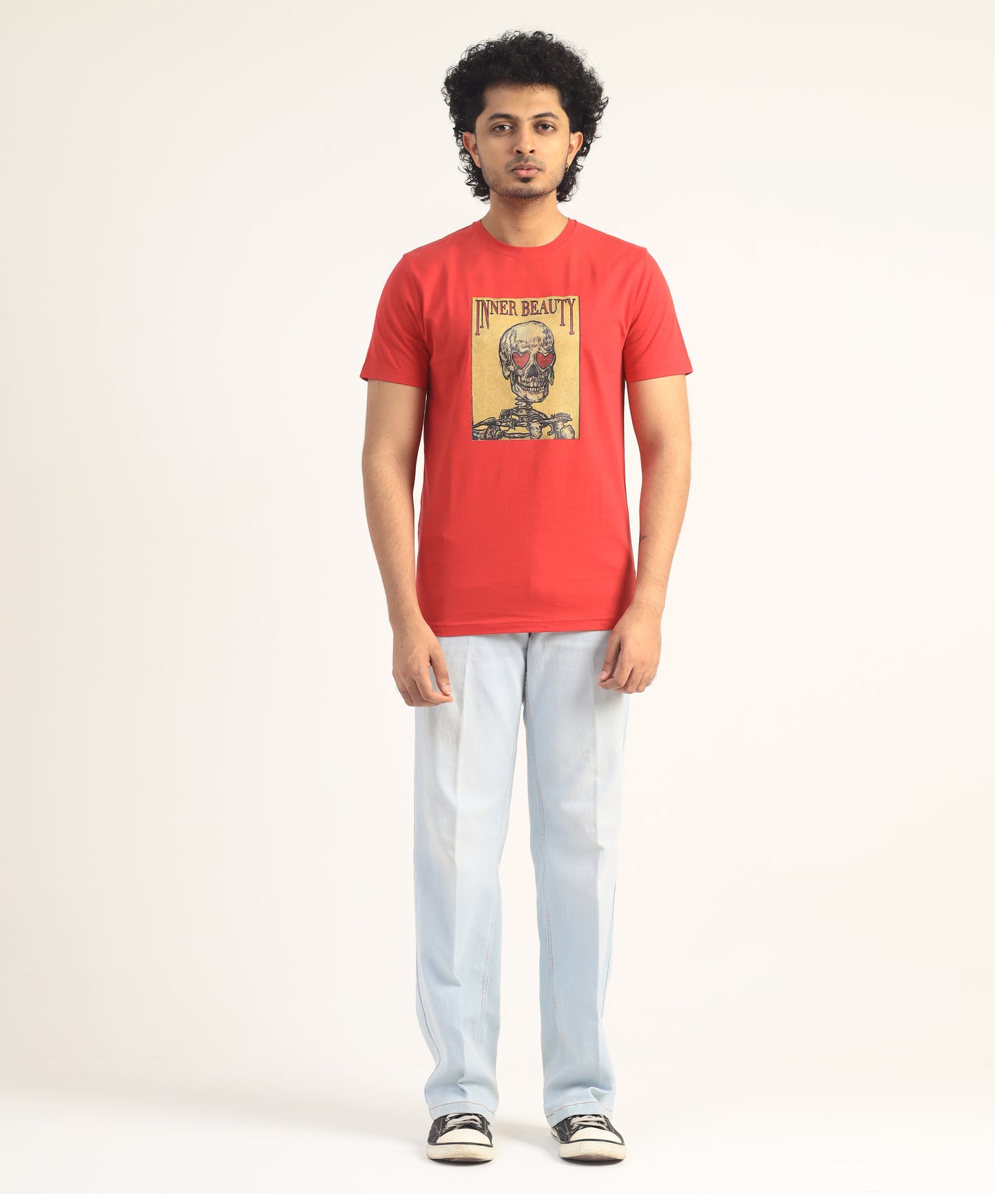 Crew Neck Short Sleeve Graphic T-shirt - Inner Beauty Print - Toreador Red
