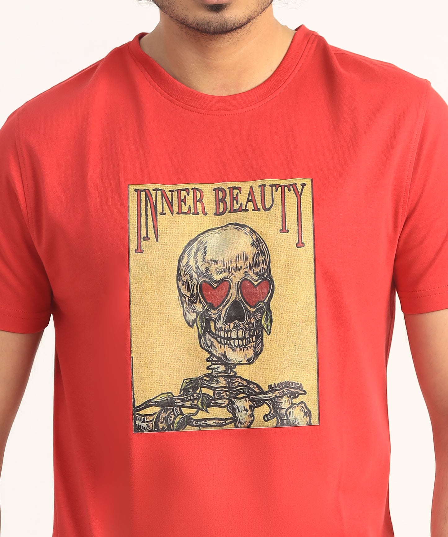 Crew Neck Short Sleeve Graphic T-shirt - Inner Beauty Print - Toreador Red