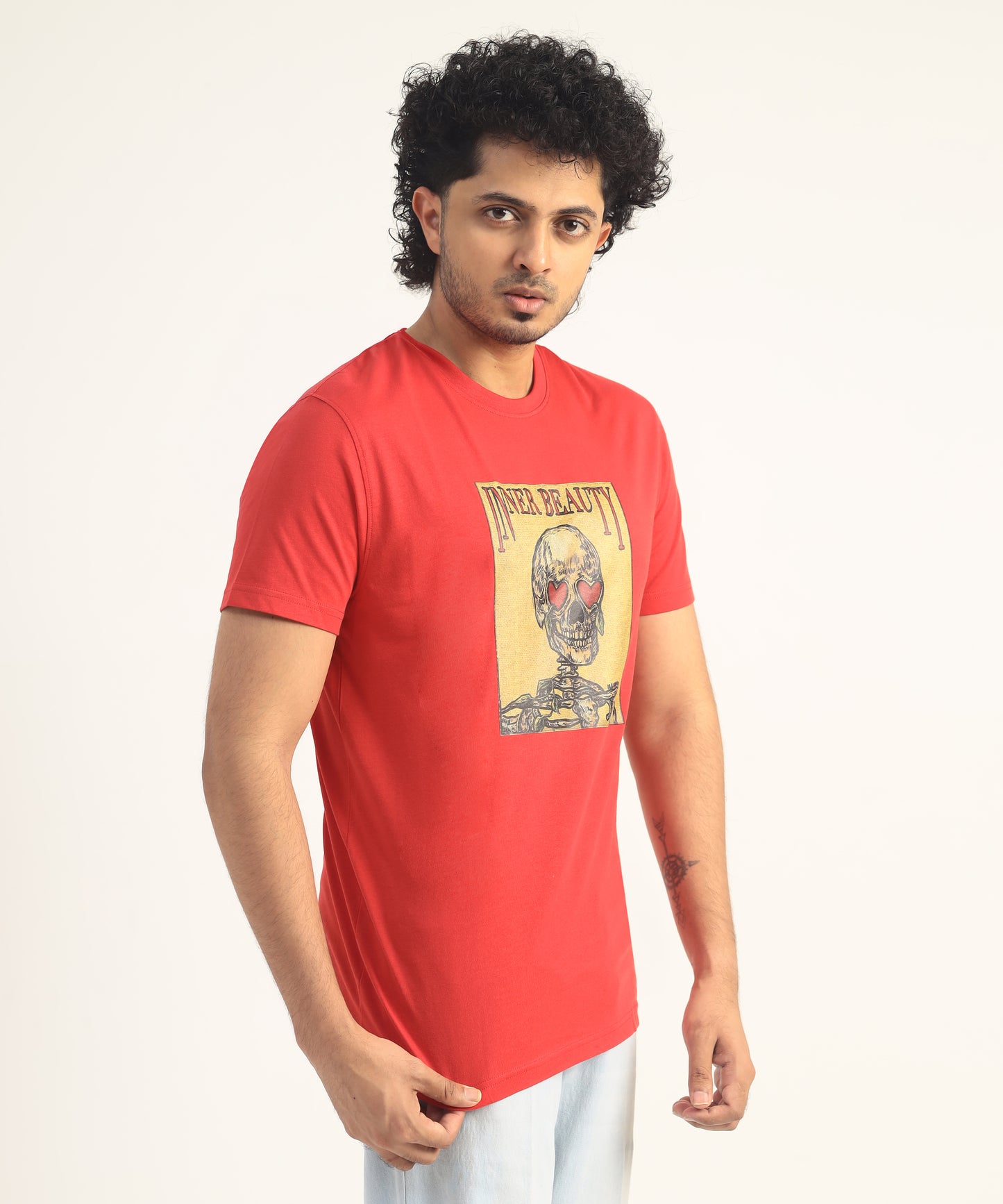 Crew Neck Short Sleeve Graphic T-shirt - Inner Beauty Print - Toreador Red