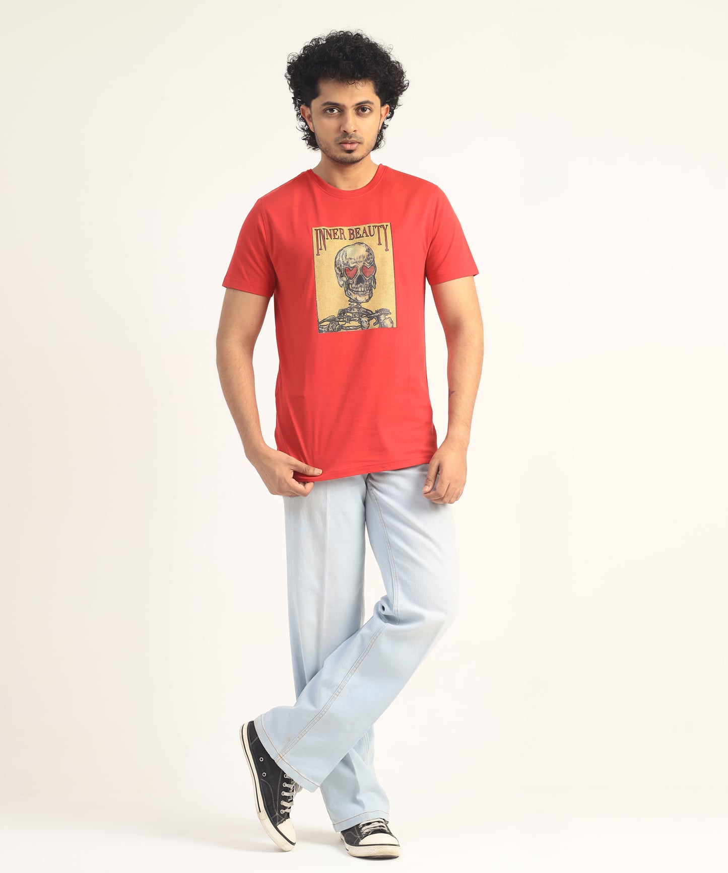 Crew Neck Short Sleeve Graphic T-shirt - Inner Beauty Print - Toreador Red