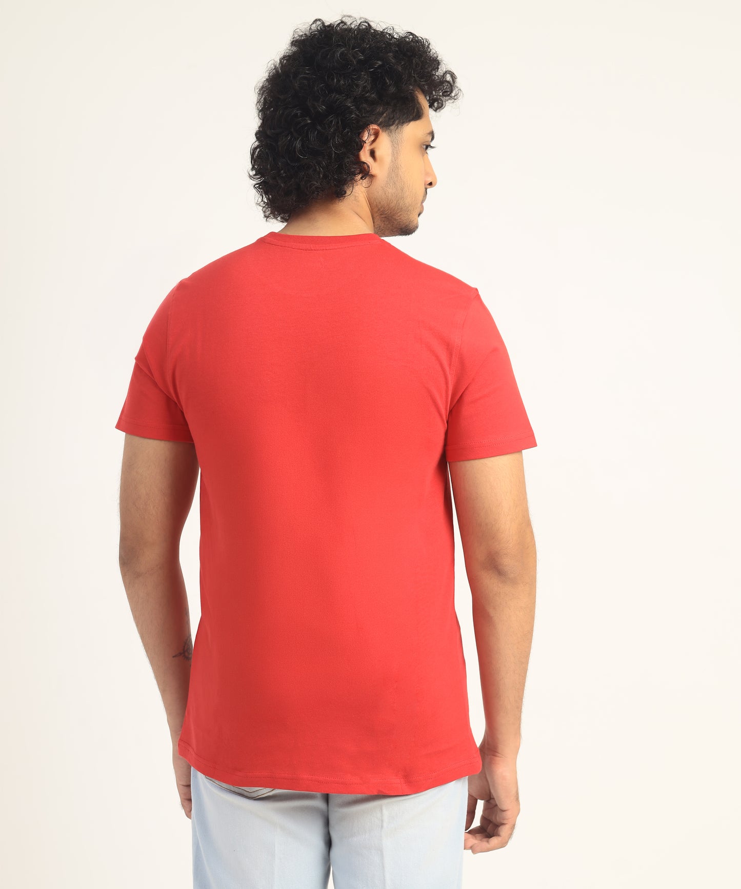 Crew Neck Short Sleeve Graphic T-shirt - Flag Print - Toreador Red