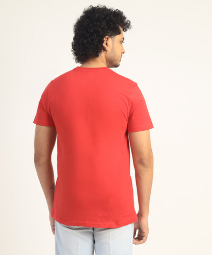 Crew Neck Short Sleeve Graphic T-shirt - Flag Print - Toreador Red