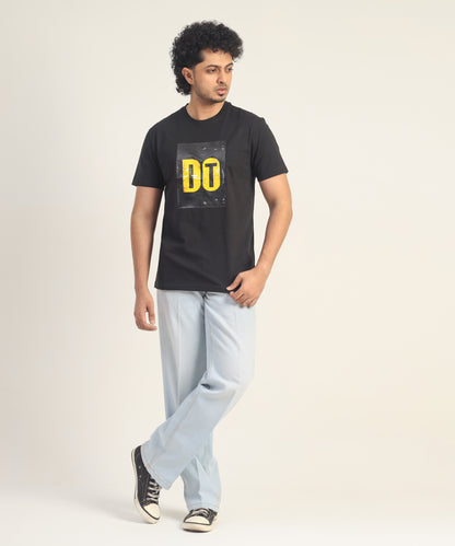 Crew Neck Short Sleeve Graphic T-shirt - Do It Print - Black