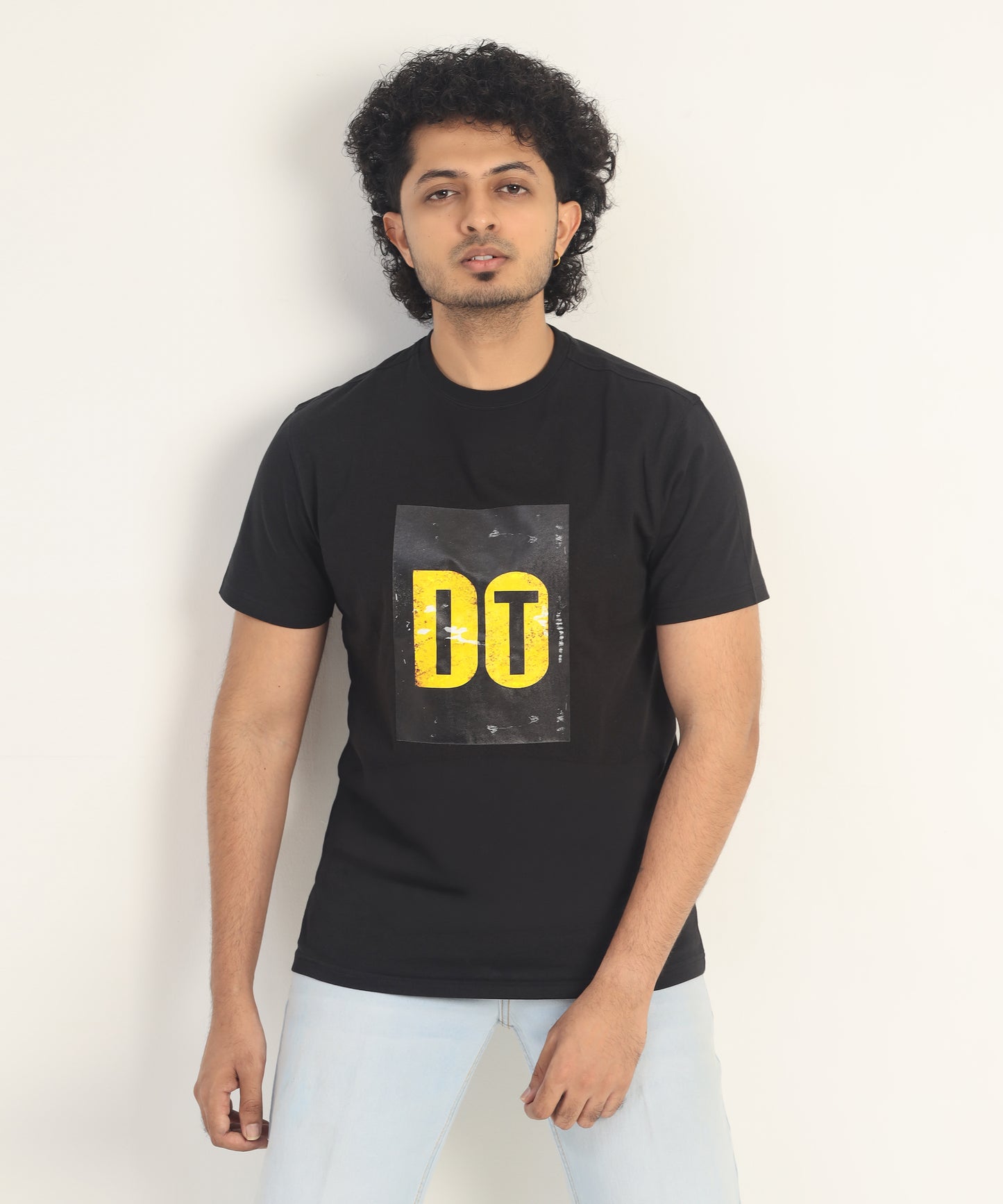 Crew Neck Short Sleeve Graphic T-shirt - Do It Print - Black
