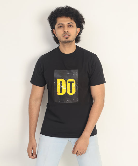 Crew Neck Short Sleeve Graphic T-shirt - Do It Print - Black